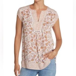 DR2 Tops Floral Pink White Brown Short sleeves Casual   Bohemian Blouse Tops